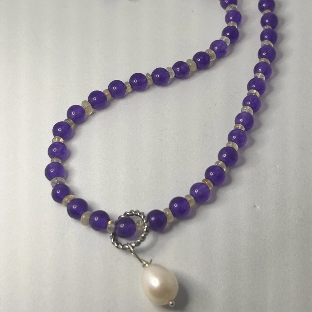 NEW Handmade Sterling Silver Amethyst & Fire Opal Necklace, Gemstones Necklace